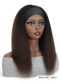 Lockig rak hårbandsperuk, ombre svart till brun yaki rak syntetisk hårbandsperuk för kvinnor, peruk utan spetsfront med svart hårband - Multifärgad - Visa 7