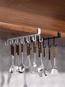 1/2 Pieces/Multifunctional Cabinet Cup Holder With 6/ 12 Hooks Kitchen Iron Organiser, Cabinet Row Of Hooks Organiser, Multifunctional Shelf For Storage, Cutlery, Headphones, Towels, Clothes: Suitable For Kitchen, Cabinet, Bedroom, Bathroom And Office Storage