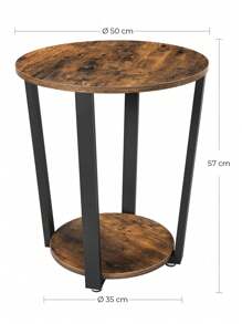 VASAGLE Side Table Round Table With Steel Frame For Living Room Bedroom Easy Assembly Industrial Rustic Brown And Black - Brown - View 6