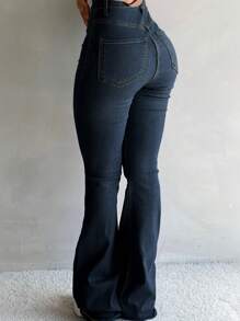 Women Simple Daily Flared Jeans Western Women Attire - Dark Wash - View 3