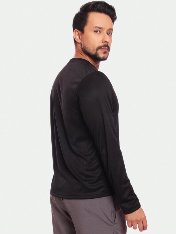Kit 2 Dry Fit Basic Plain Long Sleeve T-Shirts Sun Protection UV Thermal Blouse Gym Sports Shirt - 黑色和粉紅色 - 查看 3