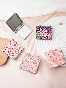 1 件经典 Y2K Cherry Star 系列化妆镜，可折叠轻巧紧凑型便携式手持镜，PU 皮套，不锈钢金属真空电镀，适合所有场景和所有群体，可折叠方形，方便携带