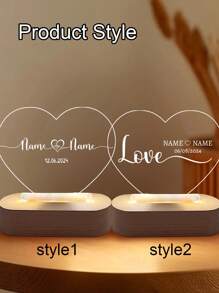 LICVIC 1pc Customized Name Heart-Shaped Acrylic Lamp, Personalized Text/Date Acrylic Decor, Acrylic Decor With Base - Style a - View 5