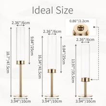 3-Piece Elegant Retro Gold Hurricane Candle Holders Set, Glass Candle Holders With Crystal Chimneys, Brass Candle Holders, Suitable For Wedding, Party, Birthday, Centerpiece Decor Gifts Graduation - Gold - View 4
