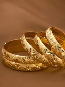 Bộ 1/3/6 chiếc vòng tay hình lá phong mạ vàng 24K thủ công, rộng 10mm, phù hợp cho nữ, không kèm hộp. - Vàng - Xem 4