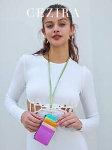 CEZIRA 这款奢华时尚的金属色PU纯素皮革超薄S号拉链零钱包，具备RFID屏蔽功能，适合日常通勤，可用作卡包、名片夹、信用卡夹、手机挂绳钱包，也是一款女士迷你钱包。 - 彩色 - 查看 3