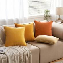 1pc Velvet Edged Square Cushion Cover, Solid Color, For Sofa, Bedroom, Car, 18x18 Inch (45x45cm)