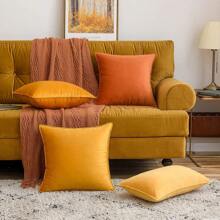 1pc Velvet Edged Square Cushion Cover, Solid Color, For Sofa, Bedroom, Car, 18x18 Inch (45x45cm)