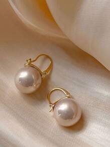 1 Pair Minimalist Vintage French Style Elegant Faux Pearl Women Hoop Earrings