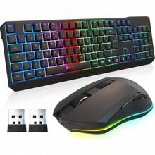 KLIM Blaze And Chroma Wireless Bundle - NEW 2024 Wireless Gaming Keyboard And Mouse Combo - Responsive Durable Ergonomic - Backlit Keyboard + RGB Gaming Mouse Wireless + Long-Lasting Built-In Battery - 無線鍵盤滑鼠套裝1 - 查看 1