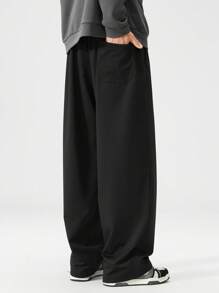Plus Size Straight Leg Black Knit Casual Pants, Suitable For Spring And Summer