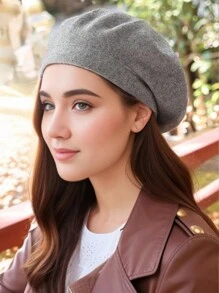 1pc Women Vintage Beret Hat, Large Circumference, Acrylic Knitted Cap, Versatile And Warm For Autumn/Winter - A - View 16