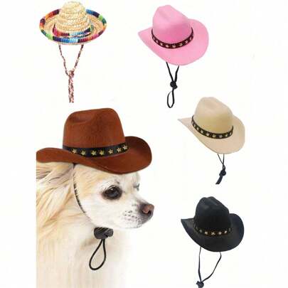 1pc Pet Cowboy Hat, Pet Accessories, Cat Dog Outdoor Sun Protection, Western Cowboy Hat Prop For Photography, Birthday Party Holiday