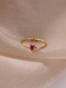 1 pieza Anillos de mujer con corazón delicado, anillo abierto de acero inoxidable diminuto con imitación de circonita, joyería de moda para damas, regalo de cumpleaños, regalos del Día de San Valentín