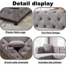 126-Inch Modern Style Chenille Three Piece Sofa Pull Point Design U-Shaped Sofa Two Chaise Longue Seats Two Pillows And Plastic Feet Suitable For Living Room Bedroom Lounge And Projection Room