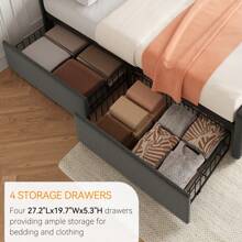 CuisinSmart Queen Size Bed Frame With Headboard,Linen Upholstered Platform Bed Frame With 4 Storage Drawers,Button Tufted Style,No Box Spring Needed - Light Grey - View 3