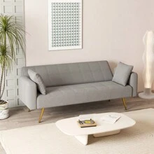 73.6" Gray Fabric  Multifunctional Double Folding Sofa Bed For Office