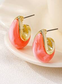 1pair Fashion Elegant Women Chunky Asymmetrical Resin Stud Earrings, Suitable For Party And Daily Wear - Chunky Resin Earrings - View 7