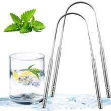 Stainless Steel Tongue Cleaner, Oral Tongue Coating Removal Tool, Safe Curved Design, Gentle Cleaning, Helps Reduce Mouth Odor, Flexible Oral Hygiene Instrument