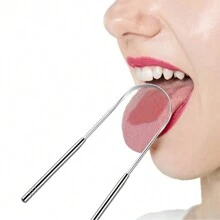 Stainless Steel Tongue Cleaner, Oral Tongue Coating Removal Tool, Safe Curved Design, Gentle Cleaning, Helps Reduce Mouth Odor, Flexible Oral Hygiene Instrument