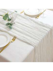 1pc Cheesecloth Table Runner-White, Boho Style Long Gauze Romantic Table Runner For Wedding Reception Bridal Shower Holiday Thanksgiving Birthday Party Table Dining Room Dresser Decor, Mother's Day Decor, Home Decor, Scene Decor - White - View 1