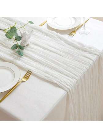 1pc Cheesecloth Table Runner-White, Boho Style Long Gauze Romantic Table Runner For Wedding Reception Bridal Shower Holiday Thanksgiving Birthday Party Table Dining Room Dresser Decor, Mother's Day Decor, Home Decor, Scene Decor