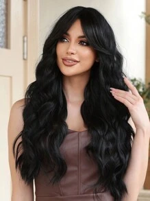时尚蝴蝶发型合成假发 26 英寸自然黑色卷曲波浪假发 合成中分假发 女士女孩无蕾丝合成假发 音乐节 - 自然黑 - 查看 5