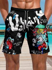 Men's Hawaiian 3D Printed Casual Beach Shorts - Quick Dry, Drawstring Waist, Perfect For Summer Outings,Hawaiian - Multicolor - View 3