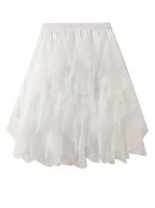 Women Tulle Tutu Skirt Solid Color Elastic Layered Mesh Fairy A-Line Skirt For Beach Party Streetwear - White - View 4