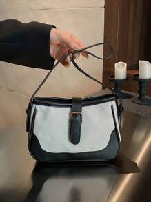 復古純色肩包,時尚轉鎖腋下錢包,女士pu手袋