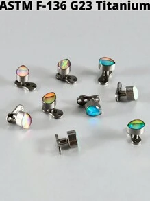 1 chiếc khuyên xỏ da bằng titan 14G gồm đầu và đế, ren trong, hình giọt nước/vuông/tam giác, đính đá opal lấp lánh, dùng cho thợ lặn. - Màu titan nguyên bản - Xem 4