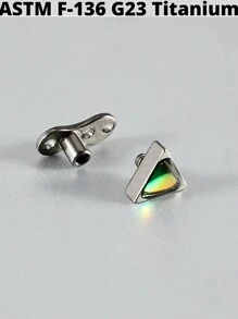 1 chiếc khuyên xỏ da bằng titan 14G gồm đầu và đế, ren trong, hình giọt nước/vuông/tam giác, đính đá opal lấp lánh, dùng cho thợ lặn. - Màu titan nguyên bản - Xem 9