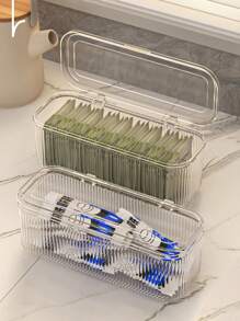 1 pièce Boîte de rangement multifonctionnelle transparente à rabat, convenant pour les médicaments, les collations, les cosmétiques et la papeterie - panier de bureau en plastique, sac organisateur de cosmétiques, transparent, étui à crayons