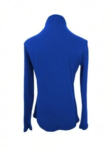 Thermal Lined Turtleneck Undershirt For Women, Spliced Fishbone Line Fashionable Wear Autumn/Winter 2024 New Arrivals - Blue - View 5