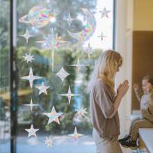 SHAWULA 25 PIEZAS Pegatinas opacas para ventanas con diseño de cielo estrellado para evitar colisiones de pájaros, pegatinas de vinilo prismatizado arcoíris, no adhesivas para decoración de ventanas