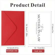 1 张优雅姻亲婚礼贺卡，来自新娘或新郎的父母，衷心祝福，5 英寸 x 7 英寸，带厚信封 - 紅色 - 查看 8