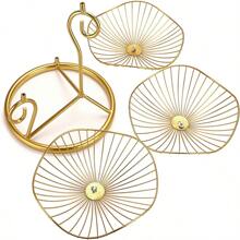 1PC Giá để giỏ đựng trái cây 3 tầng, Bát đựng trái cây bằng sắt trang trí, Khay đựng trái cây bằng dây kim loại, Khay đựng để bàn, Giá để rau, Bánh mì, Đồ ăn nhẹ, Bát đựng trái cây hiện đại dùng trong nhà bếp và gia đình (Màu vàng) - Vàng - Xem 5