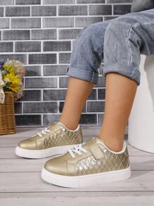 Kids New Breathable Fashion Hook And Loop Fish Scale Patchwork Casual Sneakers - Gold - View 2