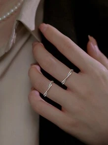 1pc Simple Line Criss-Cross Adjustable Ring, Elegant Minimalist Style, Suitable For Everyday Wear