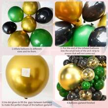 139 个深绿色黑金色气球花环拱门套件，含 3 个星形气球，绿色黑金色乳胶金属五彩纸屑气球，适用于周年丛林生日毕业派对装饰 - E - 查看 7
