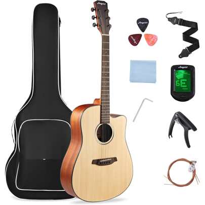 41" Acoustic Guitar With Gig Bag,Tuner,Strap,Strings,Picks,Capos, Cutaway,Right Hand For Beginner Adult Teen