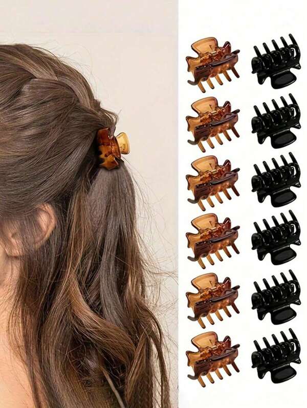 Pinzas de garra 6 piezas/paquete Clips de cabello minimalistas de plástico en colores aleatorios, accesorios para el cabello, artículos escolares, universidad
