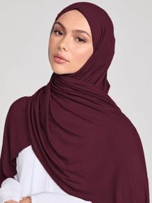 1条纯色优雅柔软围巾，女士舒适百搭的日常头饰，适合搭配面纱服饰、长袍、连衣裙等。 - 暗酒紅色 - 查看 4