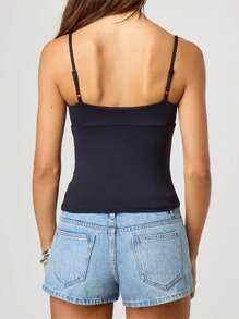 Women's Y2K Cami Tank Tops Solid Color/Floral/Fruit Spaghetti Strap V Neck Camisole Crop Tops Sexy Backless Sleeveless Slim Fit Vest Shirt Summer Going Out Tops Aesthetic Clothes Streetwear - 黑色 - 查看 2