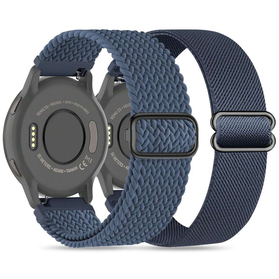 Compatible With Samsung/Garmin- Galaxy Watch Band- 2pcs 22mm Braided Stretchy Nylon Watch Bands Compatible With Garmin Vivoactive 4,Venu 2, Venu 3,Forerunner 255/255 Music,Samsun.G Galaxy Watch 3 45mm/Galaxy Watch 46mm,Gear S3 Frontier/Classic,Fossil Gen 5E 44mm,Gen 5 Carlyle/Julianna/Garrett,Gen 4 Explorist H R,Ticwatch Pro 3/ 2021/ 2020/GTX,Hua.Wei Watch 3 Pro,GT 2 46mm/2e /2 Pro/GT3 46MM /GT Runner. , Quick Release Loop Elastic Soft Strap Replacement For Women Men