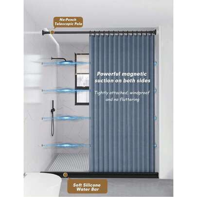 1 pieza Cortina de ducha de unicolor sin perforación, cortina divisoria resistente al agua y al moho para el baño