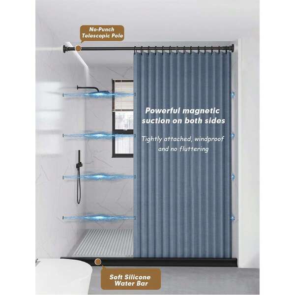 1 Piece Solid Color No Punch Shower Curtain, Waterproof Mildew-Proof Partition Curtain For Bathroom