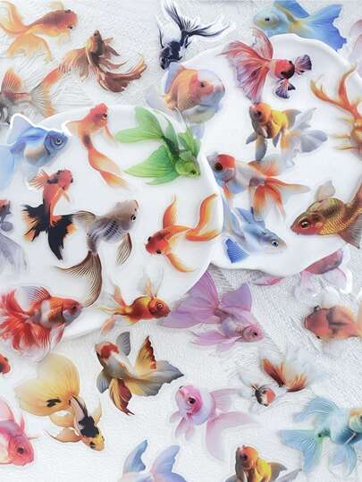 50pcs Goldfish Koi Fish Sticker Waterproof PET Transparent Decals For Kids Waterbottle Laptop Skateboard Guitar Fridge Phone Diary DIY Decorate Sticker