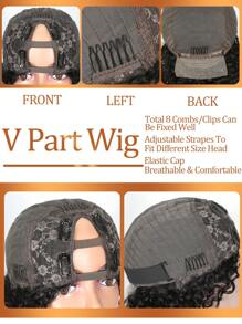 V 部分假发 女士真发 升级版 U 部分假发 真发 卷曲假发 原生发 无胶 可戴可戴 假发 极简假发 250% 密度