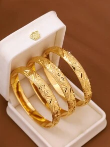 Bộ 1/3/6 chiếc vòng tay hình lá phong mạ vàng 24K thủ công, rộng 10mm, phù hợp cho nữ, không kèm hộp. - Vàng - Xem 2